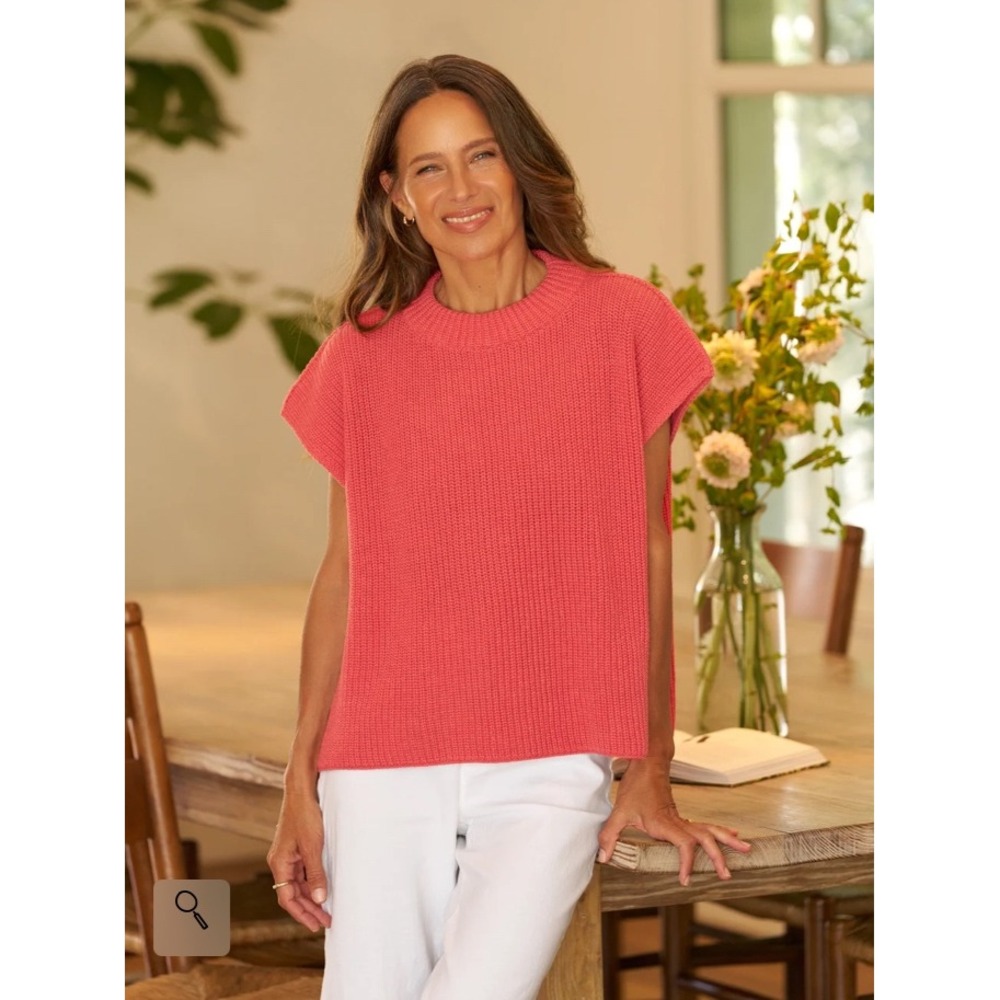 Frank & Eileen MONTECITO Italian Sweater Vest Lobster Coral Cotton Knit XS